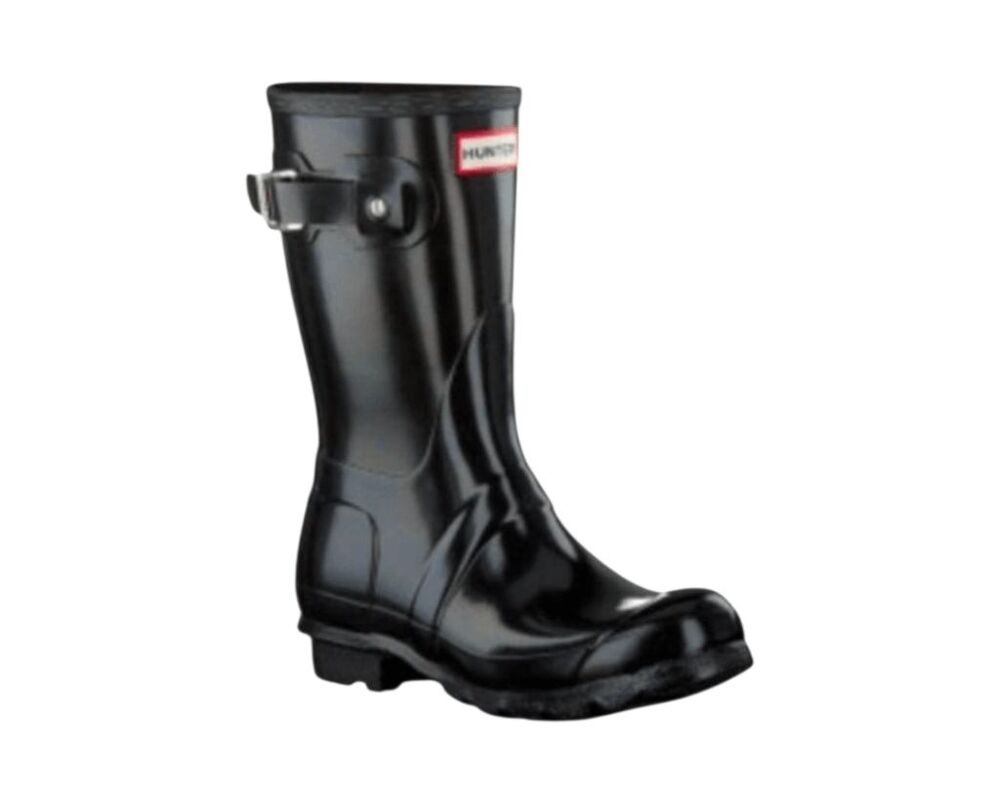 HUNTER Original Short Gloss Rain Boot In Black Size M7/W8